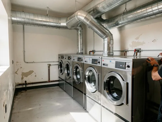 Montebello Dryer Vent Cleaning team performing large-scale commercial dryer vent cleaning in Montebello