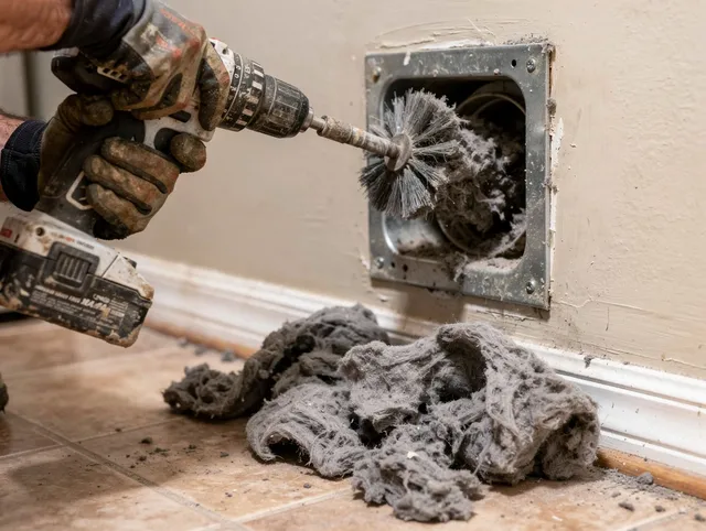 Certified Montebello Dryer Vent Cleaning technician performing dryer vent cleaning in Montebello