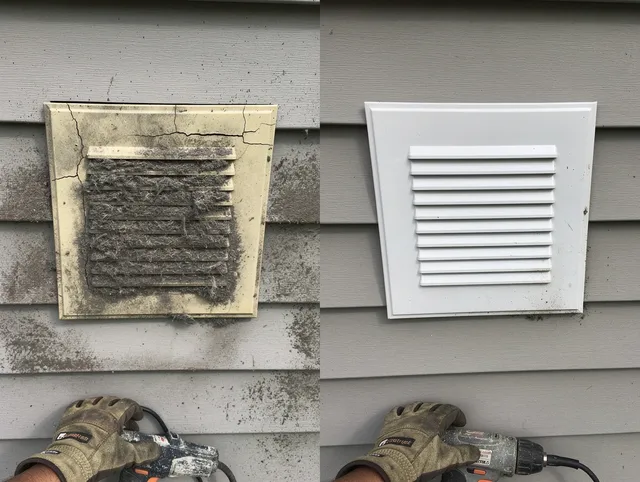 Montebello Dryer Vent Cleaning technician installing high-quality dryer vent cover at a residential property in Montebello