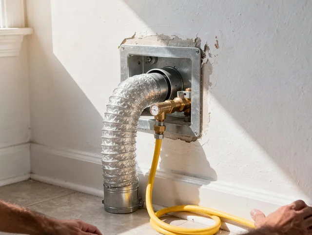 Montebello Dryer Vent Cleaning certified technician performing specialized gas dryer vent cleaning in Montebello